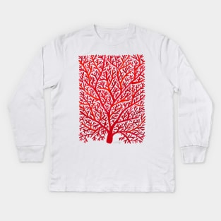 fan coral red Kids Long Sleeve T-Shirt